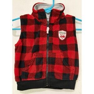 Carters Baby 6M Buffalo Check Fleece Vest Full Zip Red & Black Plaid Boys Girls